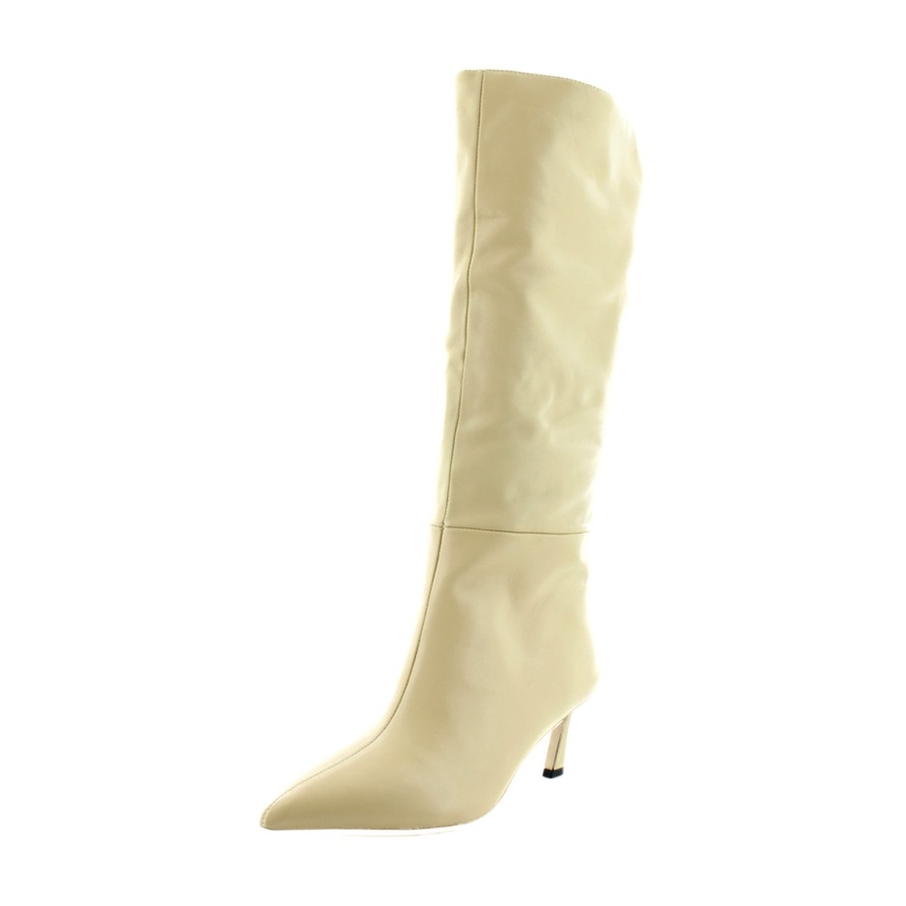 NWOB Steve Madden Lavan Leather Pointy Toe Kitten Heel Tall Boots Oatmeal Sz 9.5